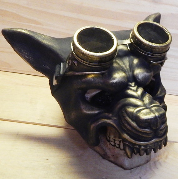 Steampunk Mask 2 Pc Distressed Gold Big Bad Wolf Steampunk Mask With Matching Steampunk Goggles Burning Man Mask - black iron horns roblox