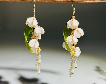 Harsoorbellen lelietje-van-dalen, sprookjeskernsieraden, pure trouwoorbellen, cadeau voor haar