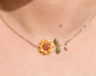 Handgemaakte hars zonnebloemketting, wijnhars bloemensieraden, cadeau voor haar
