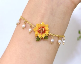 Handgemaakte hars zonnebloem armband, wijn hars bloem sieraden, cadeau voor haar