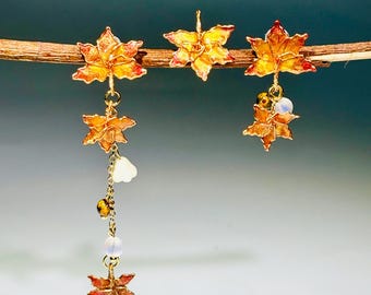 Esdoornblad hars oorbellen, herfst herfst sieraden, natuurliefhebber cadeau, Canadees cadeau