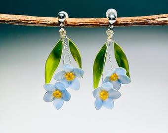 Vergeet me niet-oorbellen, blauwe bloemensieraden, handgemaakt natuurliefhebber cadeau voor haar