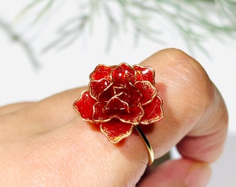 Verstelbare ring glitterrode roos, draadgewikkelde hars bloemenring, romantische bloemensieraden cadeau voor haar