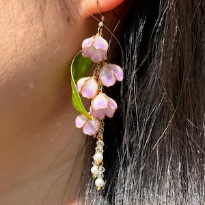 Harsoorbellen lelietje-van-dalen, sprookjeskernsieraden, pure trouwoorbellen, cadeau voor haar afbeelding 7