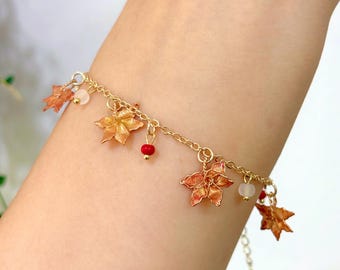 Gouden uur esdoornbladarmband, handgemaakte herfstsieraden, herfstcadeau voor haar, bosfee-accessoire