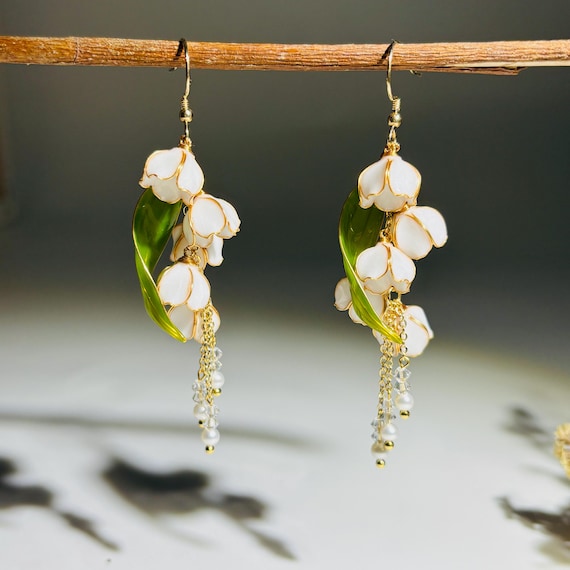 Lily of The Valley Resin Earrings, Fairy Core Jewelry, Pure Wedding Earrings, Gift for her