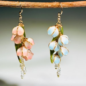 Harsoorbellen lelietje-van-dalen, sprookjeskernsieraden, pure trouwoorbellen, cadeau voor haar afbeelding 3