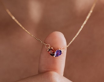 Lovers Birthstone Matching Heart Necklace, Minimalist Heart Birthstone Necklace, Personalized gift for her, Anniversary Gift for Girlfriend