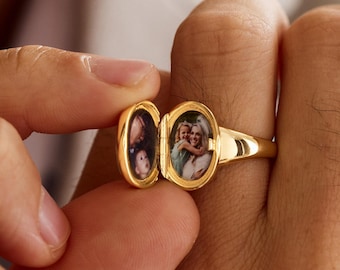 Custom Photo Locket Ring, Birthstone Ring for Men, Personalized Picture Ring, Engraved Hidden Photo Jewelry Gift for Dad
