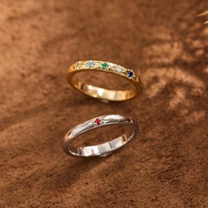 Personalized Birthstone Star Ring, Custom Family Ring, Gold Plated Stackable Ring, Mom Gift, Anniversary Gift for her