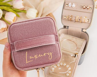 Personalized Velvet Travel Jewelry Box, Gift for Her, Bridesmaid Gift