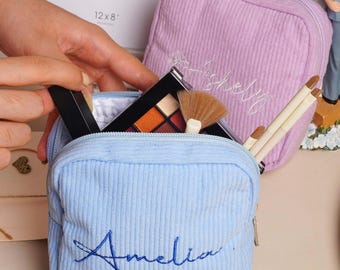 Pochette portagioie personalizzata in velluto a coste, mini pochette portaoggetti, portamonete ricamato, regalo per lei, pochette portagioie