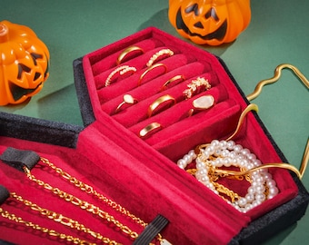 Personalized Velvet Coffin Jewelry Box, Gothic Halloween Gift