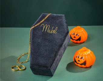 Personalized Velvet Coffin Jewelry Box, Gothic Halloween Gift