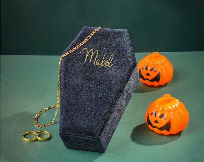 Personalized Velvet Coffin Jewelry Box, Gothic Halloween Gift