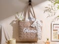 Personalized Quilted Heart Tote Bag with Lace Ribbon,Crochet Shoulder Bag,Bridesmaid Gift,Gift For Her product logo