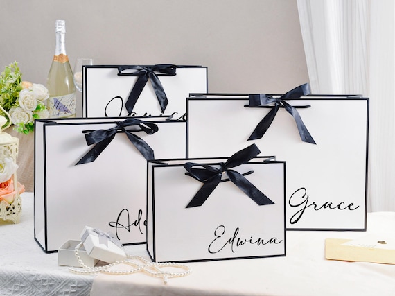Personalized Bridesmaid Gift Bags,Name Gift Bag,Ribbon Tie Rope Gift Bags,Birthday Gift Bags,Wedding Party Gift Bag, Bridal Party Bag