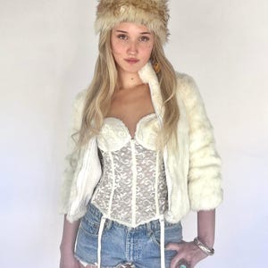 VTG Ivory Lace Bustier Corset Top Lingerie Glam Party 36B