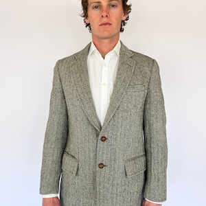 Vintage Harris Tweed Herringbone Blazer Men's Wool Sport Coat Tailored Jacket 40R