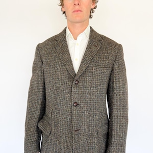 Vintage Harris Tweed Houndstooth Blazer Men&#39;s Wool Sport Coat Tailored Jacket 42R