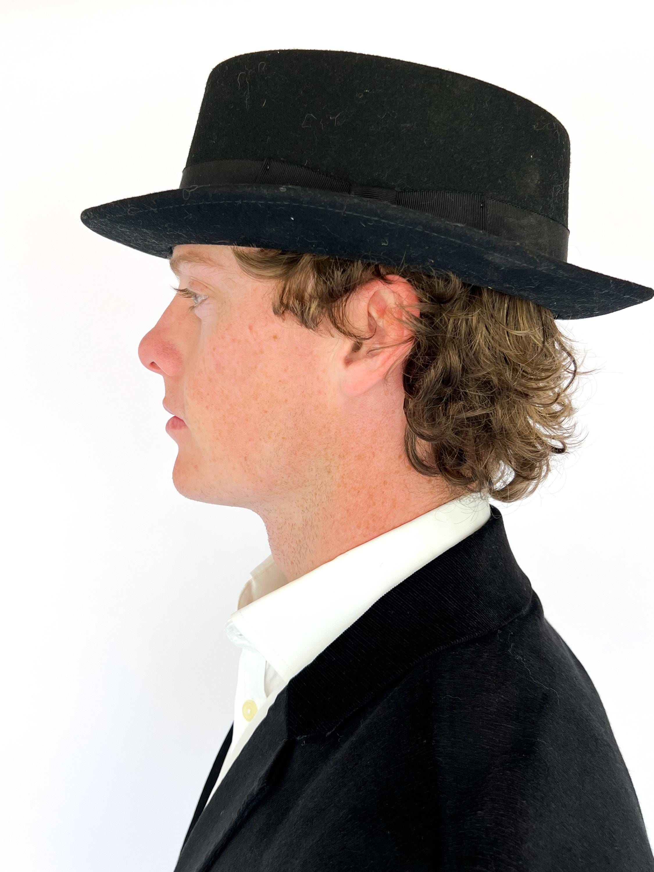 Wool Felt Fedora Hat Wide Brim Flat Top Porkpie Jazz Hat Unisex Classic Vintage Vintage Pork Pie Hat Wool Mens Rolled Brim Felt Fedora Hat  main image 2