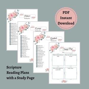 Plan de lectura de versículos bíblicos de 4 páginas imprimible; Guía de estudio; Tamaño carta; Descarga digital