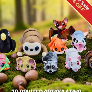 Forest Animal Fidget Toys | 3D Printed Woodland Creatures | Bear Fox Deer Mouse Opossum Snake Lizard Spider Ferret | Sensory | 16-Piece Set image 1
