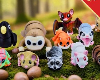 Forest Animal Fidget Toys | 3D Printed Woodland Creatures | Bear Fox Deer Mouse Opossum Snake Lizard Spider Ferret | Sensory | 16-Piece Set