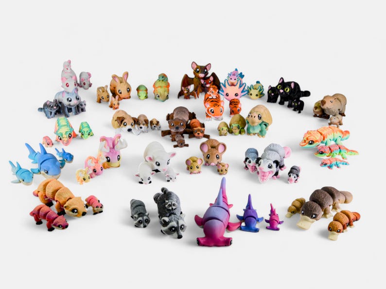 Conjuntos de animales flexibles impresos en 3D (paquetes familiares) / 3 tamaños del mismo animal realista por paquete / Familias de animales realistas imagen 3