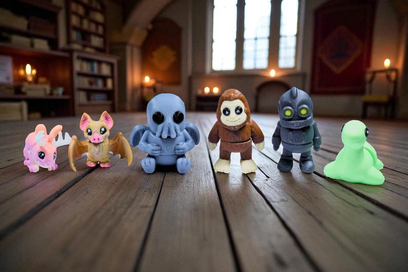 Fantasy Fidget Toys | 3D Printed Loch Ness Vampire Jackalope Yeti Mummies Skeletons | Sensory Play | 6-Piece Magical Collection image 3