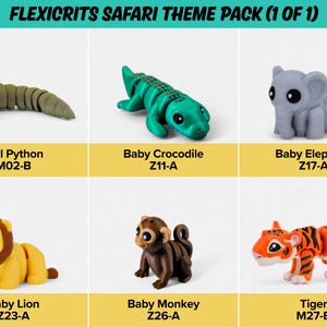 a collection of six different animal figurines, each with unique features and designs, arranged in a grid format.