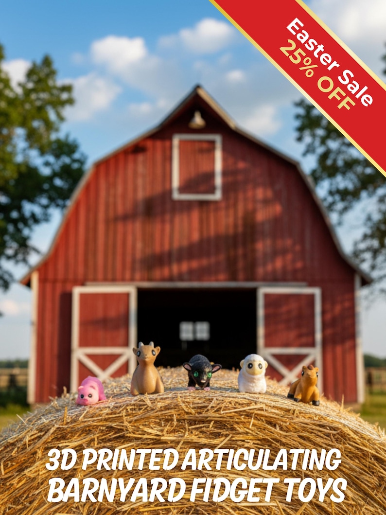 Barnyard Fidget Toys | 3D Printed Flexible Farm Animals | Cow Horse Pig Chicken Sheep | Sensory Play | 5-Piece Collection image 1