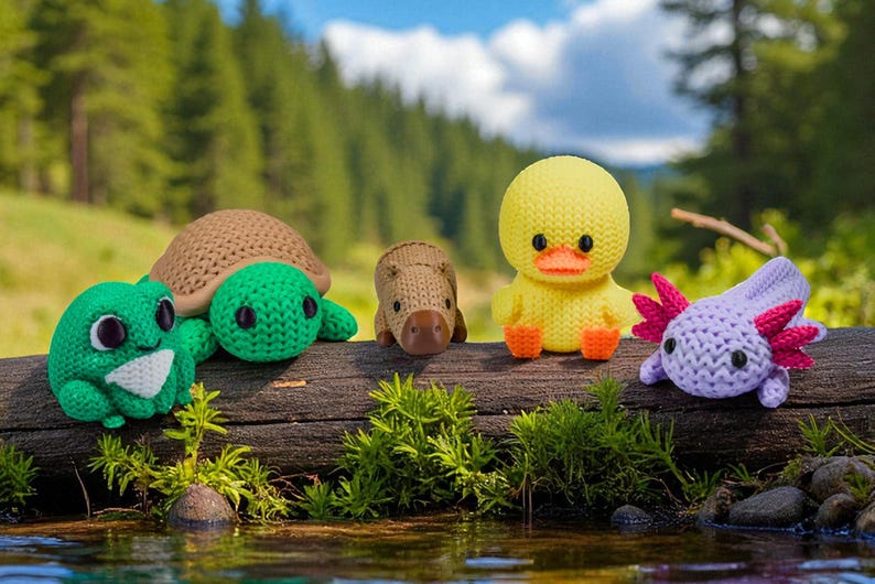 River Animal Fidget Toys | 3D Printed Knit-Textured | Axolotl Frog Duck Turtle Otter | Aquatic Fun | Sensory Play | 5-Piece Set image 3