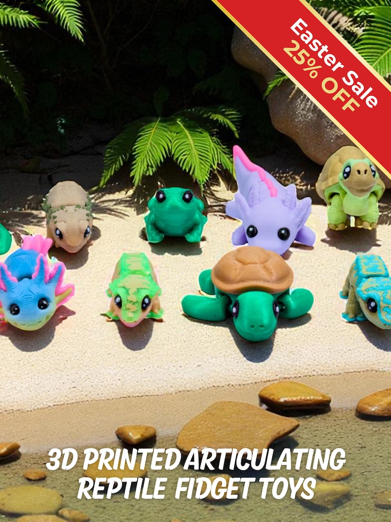 Reptile Fidget Toys | 3D Printed Snakes Lizards Turtles | Sensory Play | 11-Piece Articulated Set Bild 1