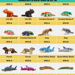 a chart of different types of plastic animals