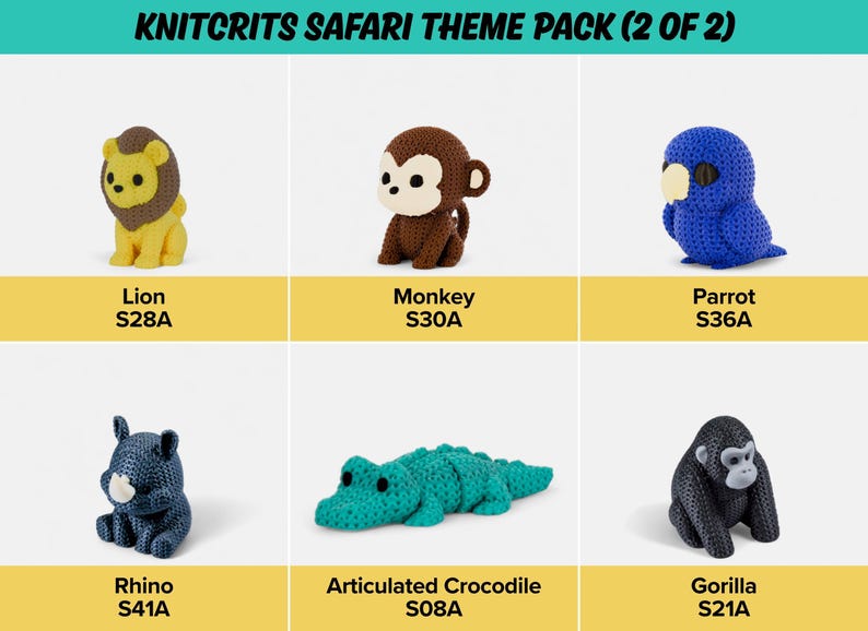 Safari Animal Fidget Toys | 3D Printed Knit-Texture Lion Elephants Croc Giraffe Hippo Rhino Monkey Gorilla | African Animals | 12-Piece Set image 5