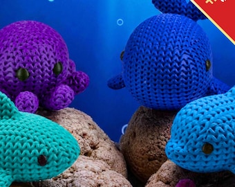 Ocean Fidget Toys | 3D Printed Knit-Texture Sea Animals | Shark Dolphin Whale Octopus | Sensory Play | 4-Piece Set