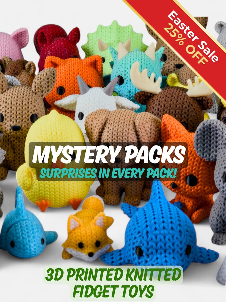 Knitted Animals Mystery Pack | Whimsical Knit-Textured Animals | Cozy 3D Printed Figurines | Decorative Pocket Pets image 1