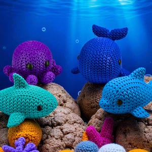 Juguetes antiestrés oceánicos / Animales marinos con textura de punto impresos en 3D / Tiburón, delfín, ballena y pulpo / Juego sensorial / Juego de 4 piezas imagen 3