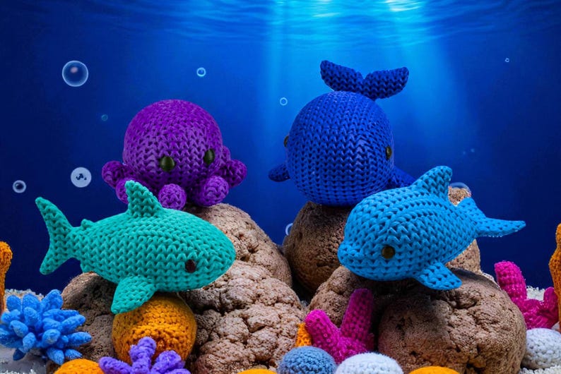 Juguetes antiestrés oceánicos / Animales marinos con textura de punto impresos en 3D / Tiburón, delfín, ballena y pulpo / Juego sensorial / Juego de 4 piezas imagen 3