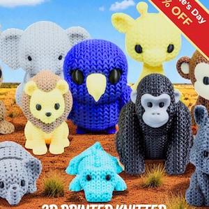 Safari Animal Fidget Toys | 3D Printed Knit-Texture Lion Elephants Croc Giraffe Hippo Rhino Monkey Gorilla | African Animals | 12-Piece Set image 1