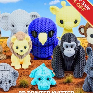 Safari Animal Fidget Toys | 3D Printed Knit-Texture Lion Elephants Croc Giraffe Hippo Rhino Monkey Gorilla | African Animals | 12-Piece Set image 6