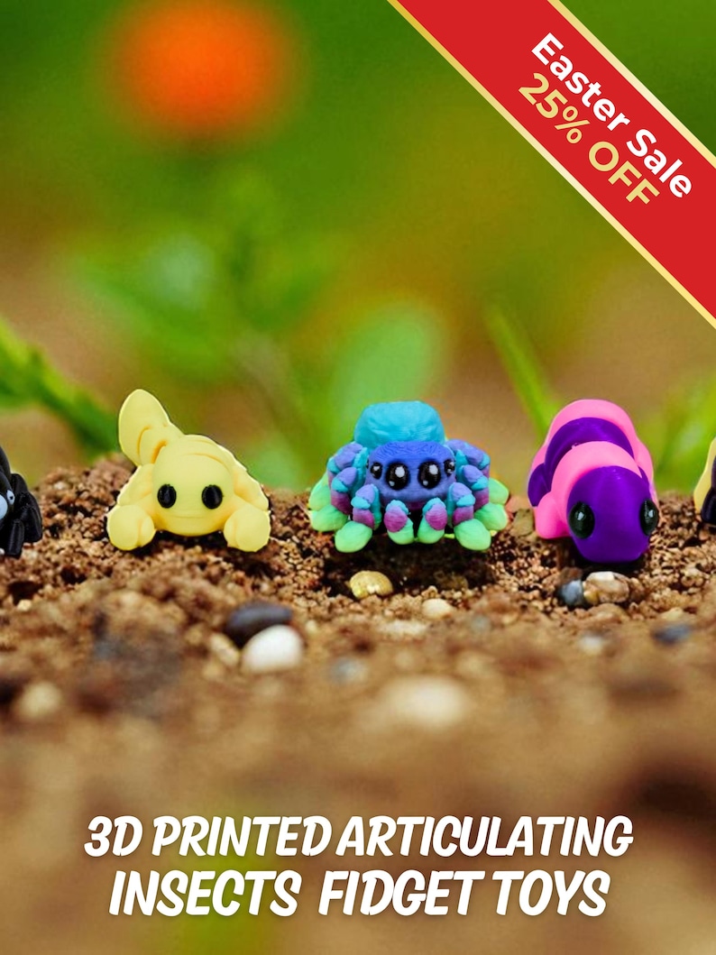Insect and Arachnid Fidget Toys | 3D Printed Flexible Bee Caterpillar Scorpion Spiders | Articulated Creatures | Sensory Play | 5-Piece Set image 1