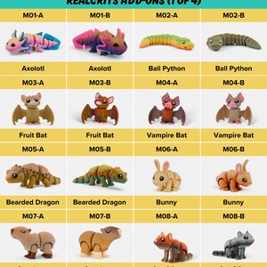a collection of toy figurines and animals, including bats, fruit bats, vampiric bats, and other creatures, arranged in a grid format.