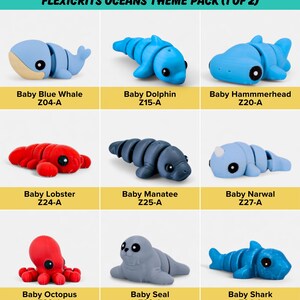 a theme pack of various plush toys, including a blue whale, dolphin, hammerhead, lobster, manatee, narwal, octopus, seal, and shark.