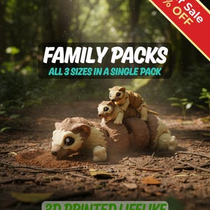 Conjuntos de animales flexibles impresos en 3D (paquetes familiares) / 3 tamaños del mismo animal realista por paquete / Familias de animales realistas imagen 1