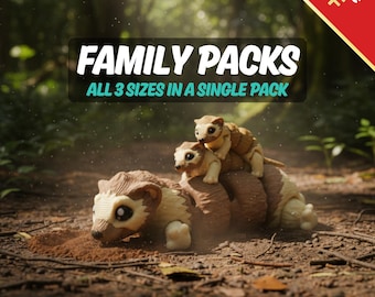 3D Printed Flexi Animal Sets (Family Packs) | 3 Sizes of Same Realistic Animal per Pack | Lifelike Animal Families