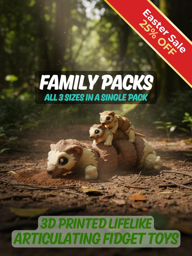 Conjuntos de animales flexibles impresos en 3D (paquetes familiares) / 3 tamaños del mismo animal realista por paquete / Familias de animales realistas imagen 1