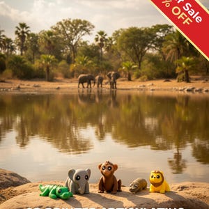 Safari Animal Fidget Toys | 3D Printed Articulated Lion Elephant Crocodile Monkey Python Tiger | African Animals | Sensory | 6-Piece Set