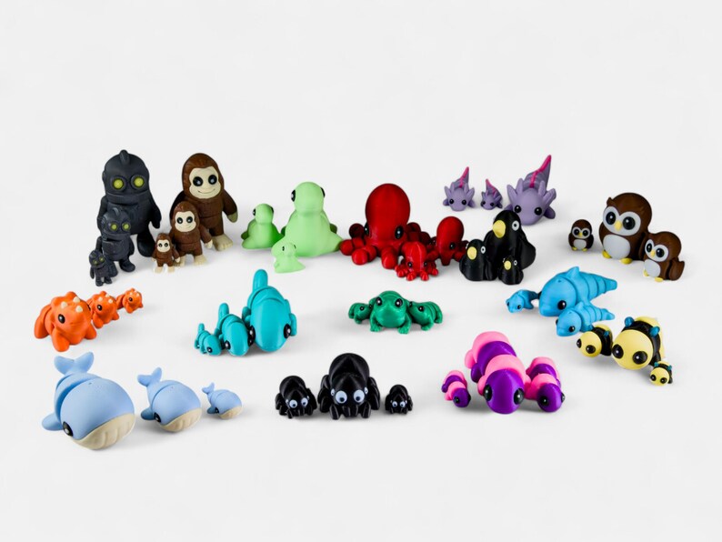 3D Printed Flexi Animal Sets (Family Packs) | 3 Sizes of Same Cute Animal per Pack | Chunky Animal Families image 3